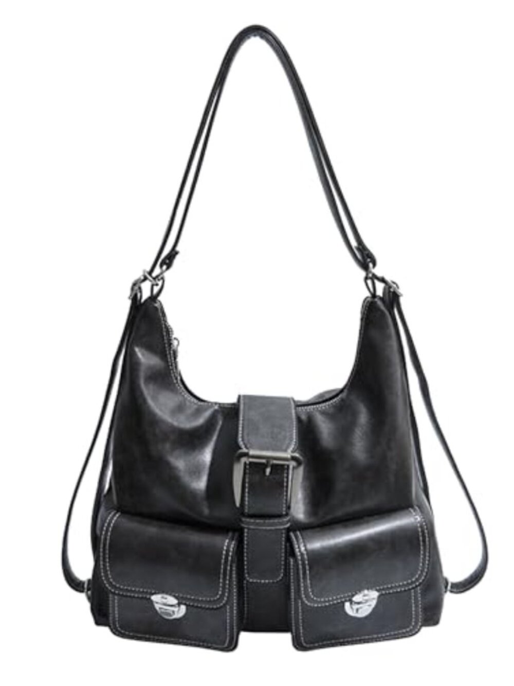 Womens Faux Leather Sling Bag 3-in-1 Convertible Backpack Crossbody